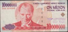 7.Emisyon 10 000 000 Lira C61 223397 Çok Temiz