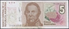 Arjantin 5 Australes 1987 - 1989 Ççt ( Kat yok leke var ) Pick 324b