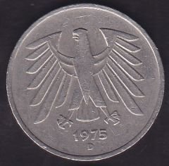 Almanya 5 Mark 1975 D