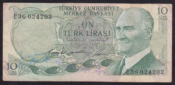 6.EMİSYON 1.TERTİP 10 LİRA E36 024202 ÇOK TEMİZ