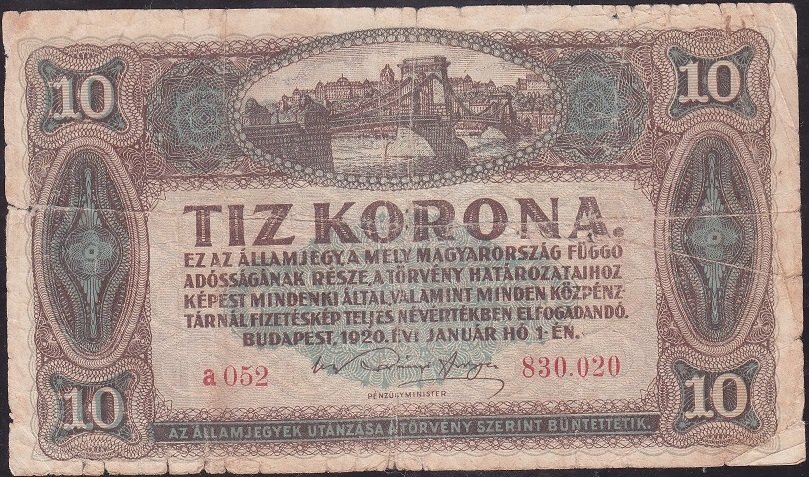 Macaristan 10 Korona 1920 İyi