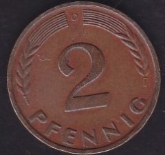 Almanya 2 Pfennig 1965 D
