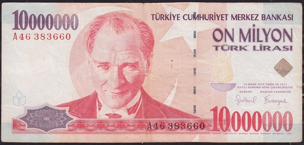 7.Emisyon 10 000 000 Lira A46 383660 Çok Temiz