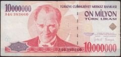 7.Emisyon 10 000 000 Lira A46 383660 Çok Temiz