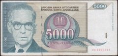 YUGOSLAVYA 5000 DİNAR 1992 TEMİZ