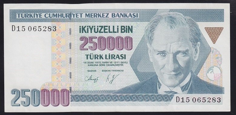 7.EMİSYON 1.TERTİP 250000 LİRA D15 065283 ÇÇT +