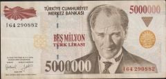 7.Emisyon 5 000 000 Lira I64 290882 Çok Temiz+