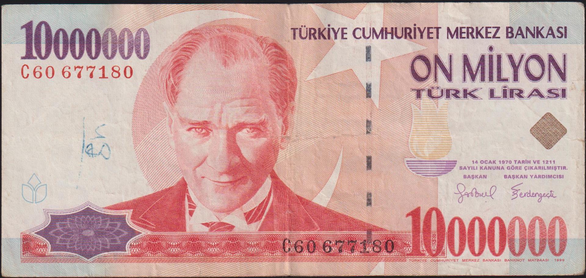 7.Emisyon 10 000 000 Lira C60 677180 Çok Temiz