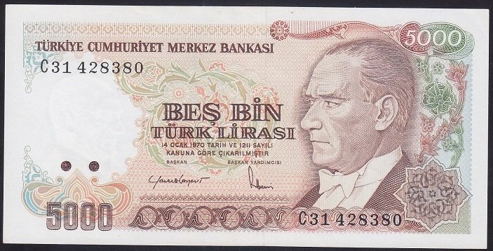 7.EMİSYON 2.TERTİP 5000 LİRA C31 428380 ÇİLALTI