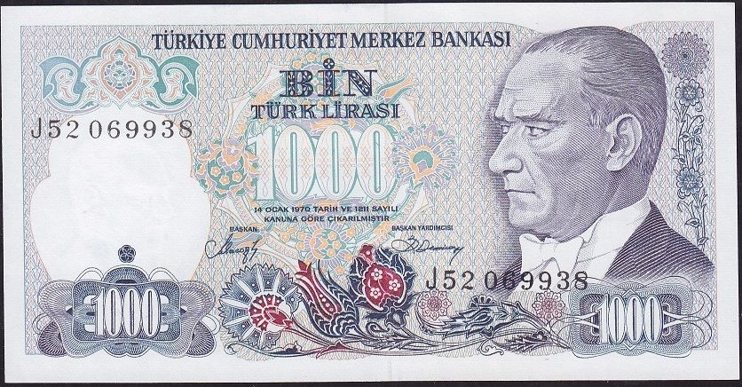 7.Emisyon 2.Tertip 1000 Lira J52 069938 Çil