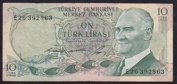 6.EMİSYON 1.TERTİP 10 LİRA E26 392863 ÇOK TEMİZ para eden eski paralar