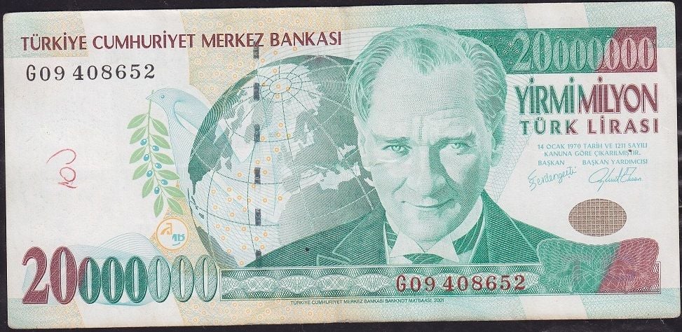7.Emisyon 20 000 000 Lira G09 408652 Çok Temiz