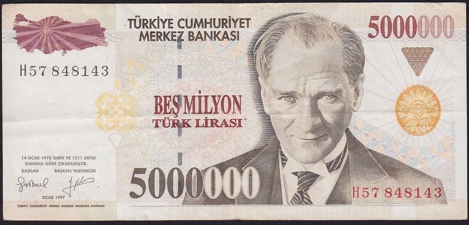 7.Emisyon 5 000 000 Lira H57 848143 Çok Temiz+