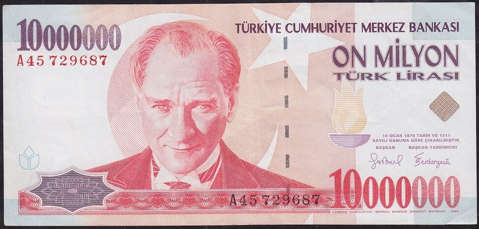 7.Emisyon 10 000 000 Lira A45 729687 Çok Çok Temiz+