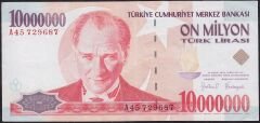 7.Emisyon 10 000 000 Lira A45 729687 Çok Çok Temiz+