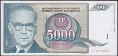 YUGOSLAVYA 5000 DİNAR 1992 ÇOK ÇOK TEMİZ