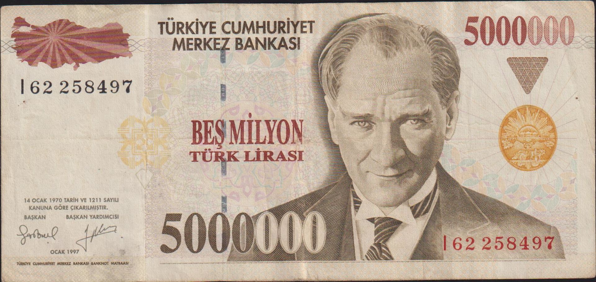 7.Emisyon 5 000 000 Lira I62 258497 Çok Temiz