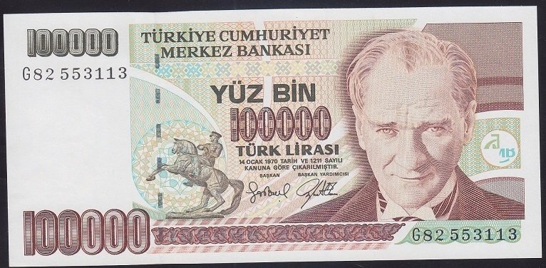 7.EMİSYON 3.TERTİP 100000 LİRA G82 553113 ÇİLALTI ÇİL