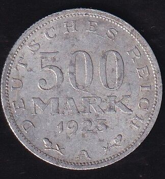 Almanya 500 Mark 1923 A  Weimar Cumhuriyeti