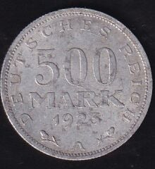Almanya 500 Mark 1923 A  Weimar Cumhuriyeti