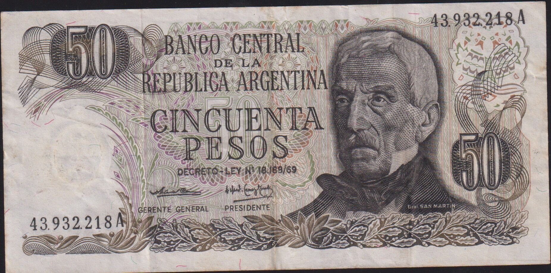 Arjantin 50 Pesos 1974 - 1975 Çok Temiz+ Pick 296a