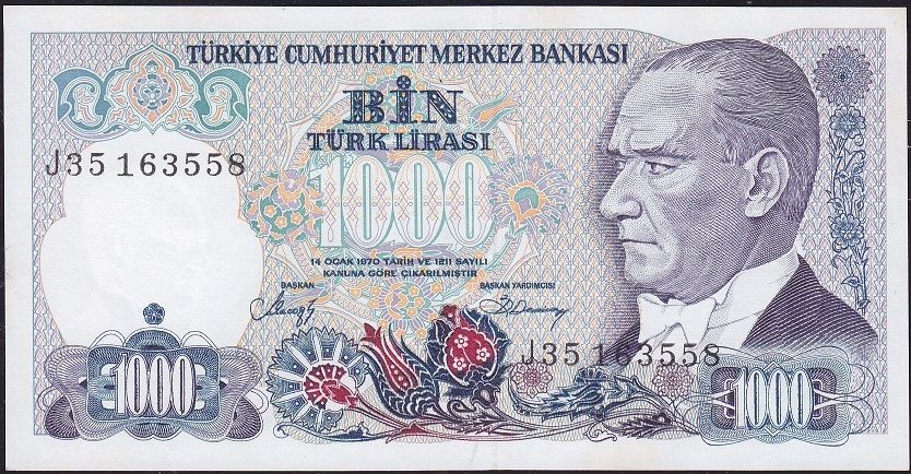 7.Emisyon 2.Tertip 1000 Lira J35 163558 Çil
