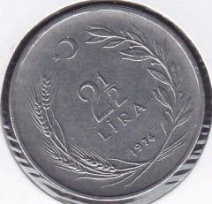 1974 Yılı 2.5 Lira Düz
