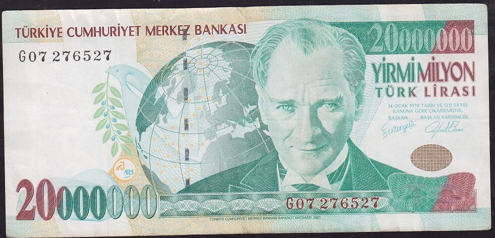 7.Emisyon 20 000 000 Lira G07 276527 Çok Temiz+