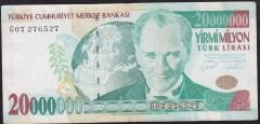 7.Emisyon 20 000 000 Lira G07 276527 Çok Temiz+