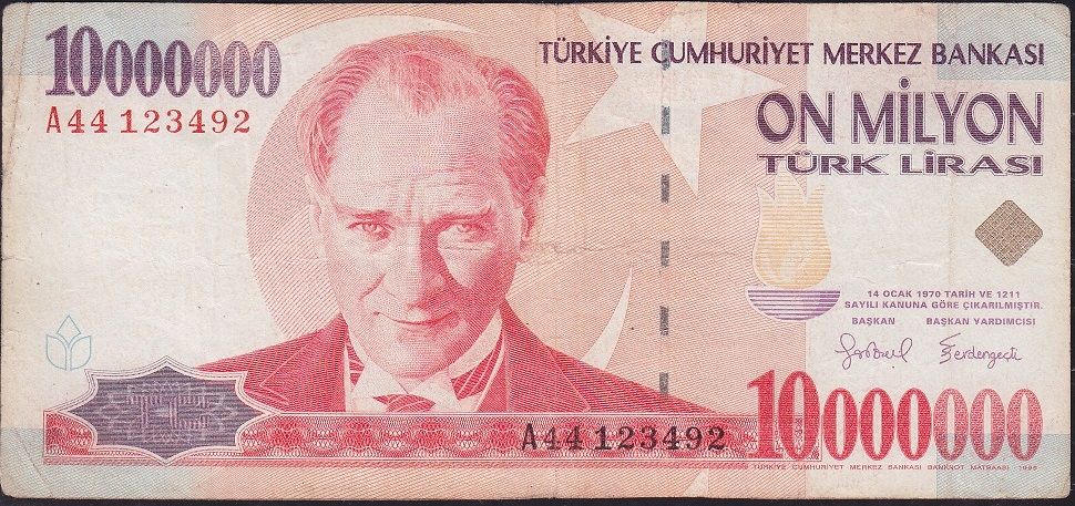 7.Emisyon 10 000 000 Lira A44 123492 Çok Temiz