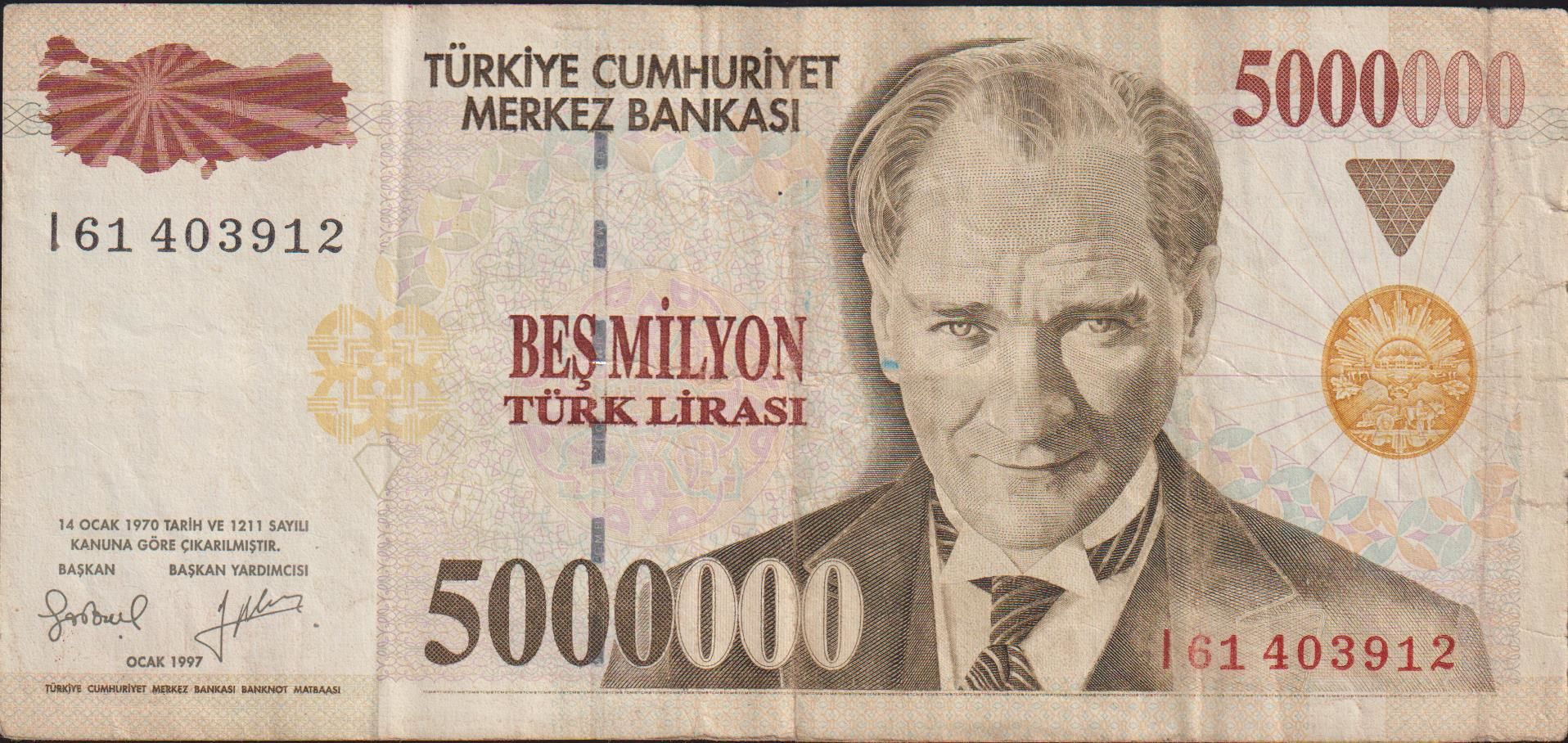7.Emisyon 5 000 000 Lira I61 403912 Çok Temiz