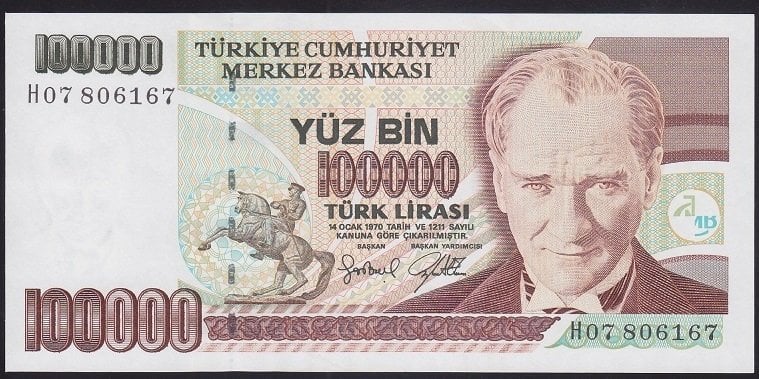 7.EMİSYON 3.TERTİP 100000 LİRA H07 806167 ÇİLALTI ÇİL