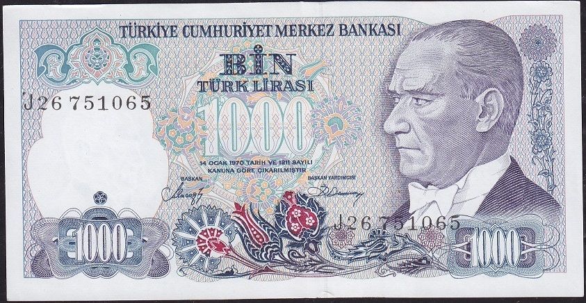 7.Emisyon 2.Tertip 1000 Lira J26 751065 Çilaltı