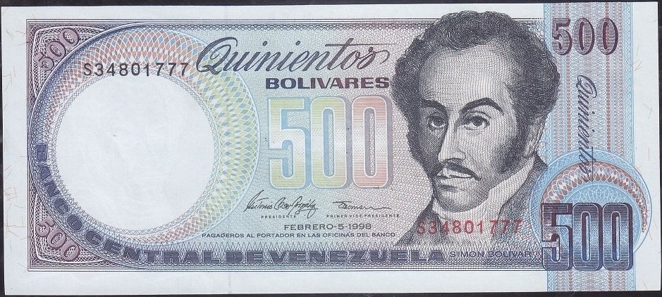 Venezuela 500 Bolivares 1998 Çilaltı Çil 777 Pick67f