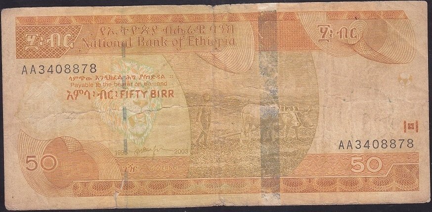 ETİYOPYA 50 BIRR 2003 TEMİZ ( NOMİNAL DEĞERİ 9.70 LİRA )