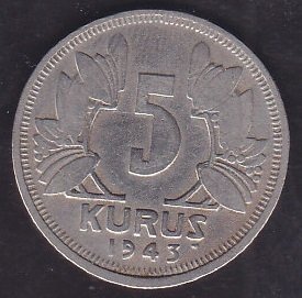 1943 Yılı 5 Kuruş Çok Temiz