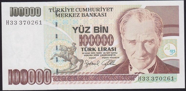 7.EMİSYON 3.TERTİP 100000 LİRA H33 370261 ÇİLALTI ÇİL