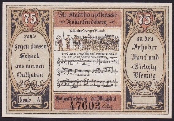 Almanya 75 Pfennig Notgeld 1920 Çil Filigranlı