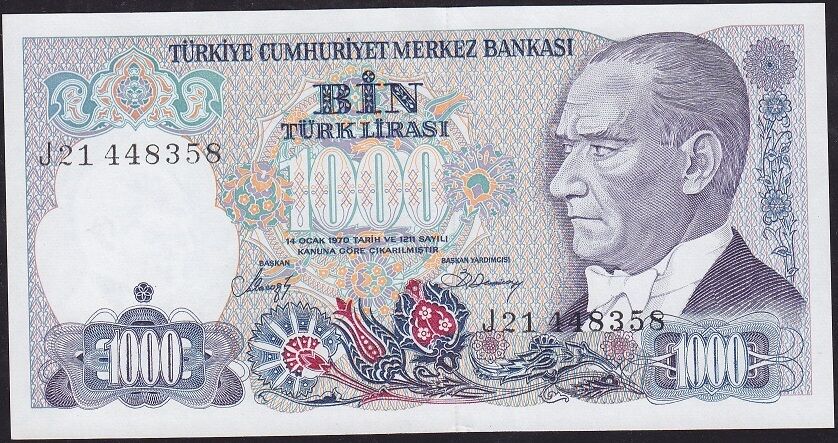 7.Emisyon 2.Tertip 1000 Lira J21 448358 Çil