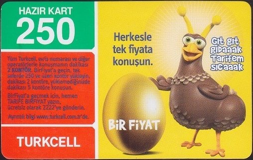 TURKCELL HAZIR KART 250 KONTÖR - BİR FİYAT - SKT 2010