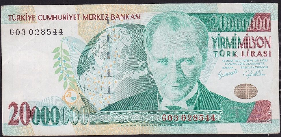 7.Emisyon 20 000 000 Lira G03 028544 Çok Temiz+