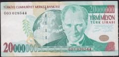 7.Emisyon 20 000 000 Lira G03 028544 Çok Temiz+
