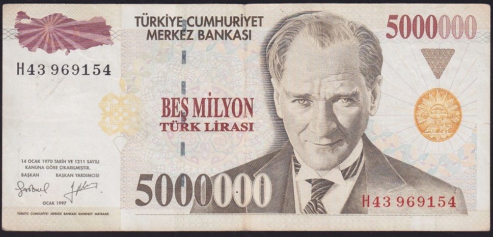 7.Emisyon 5 000 000 Lira H43 969154 Çok Temiz