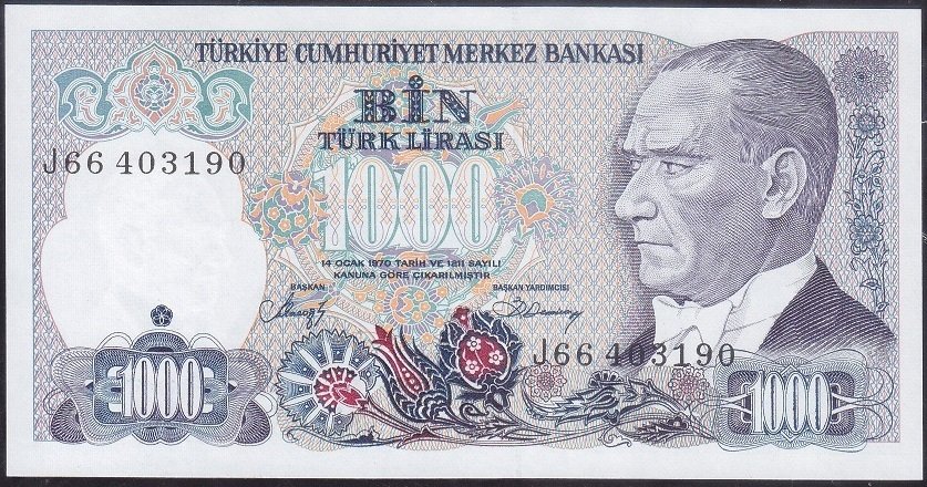 7.Emisyon 2.Tertip 1000 Lira J66 403190 Çilaltı Çil