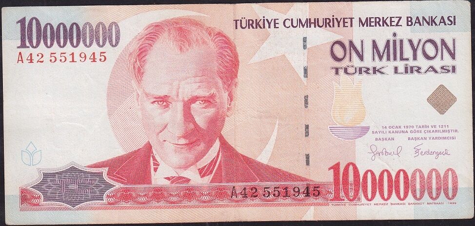 7.Emisyon 10 000 000 Lira A42 551945 Çok Temiz