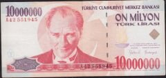 7.Emisyon 10 000 000 Lira A42 551945 Çok Temiz
