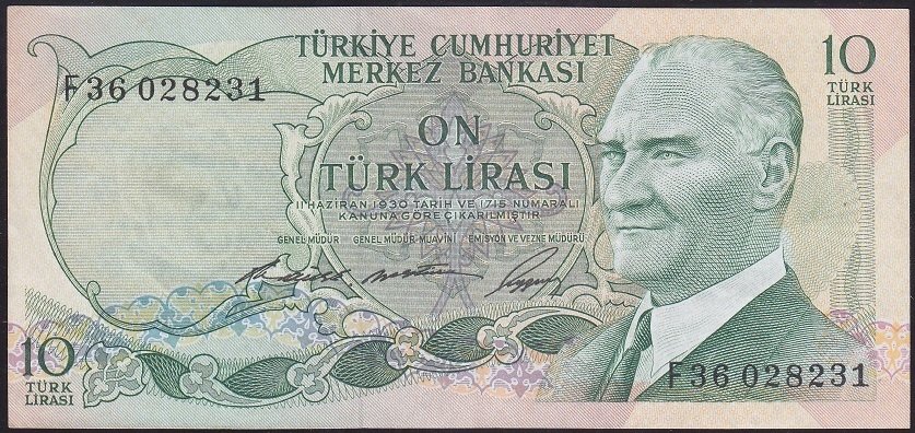 6.EMİSYON 1.TERTİP 10 LİRA F36 028231 ÇÇT +