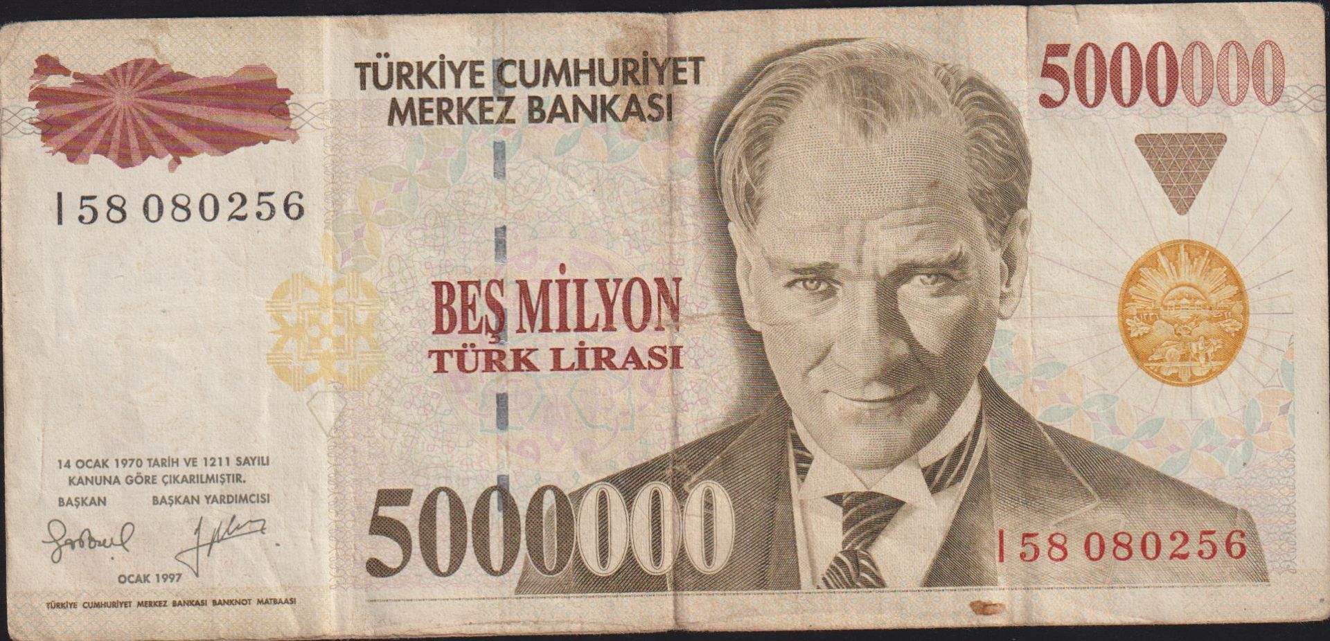 7.Emisyon 5 000 000 Lira I58 080256 Temiz