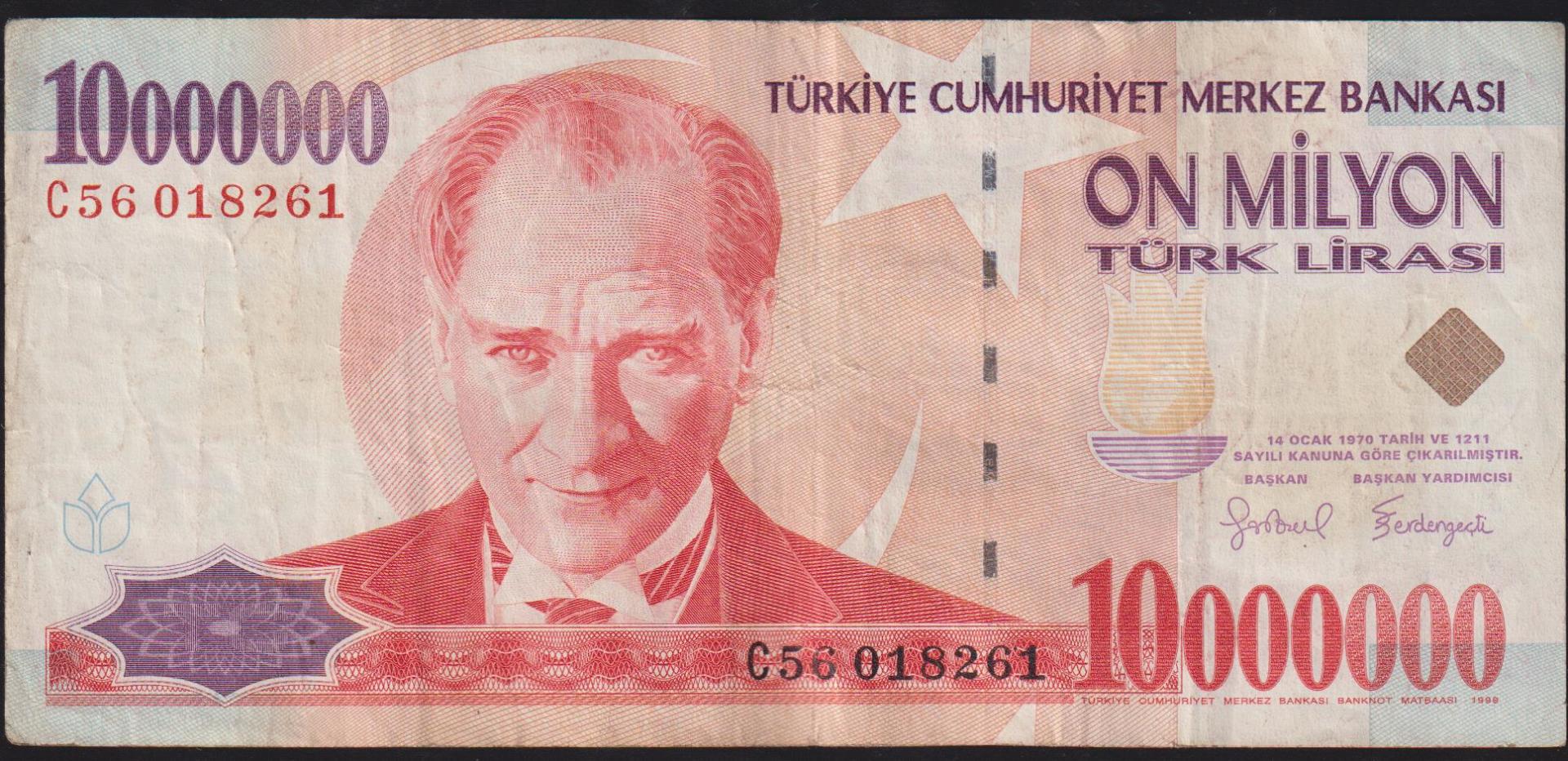 7.Emisyon 10 000 000 Lira C56 018261 Çok Temiz