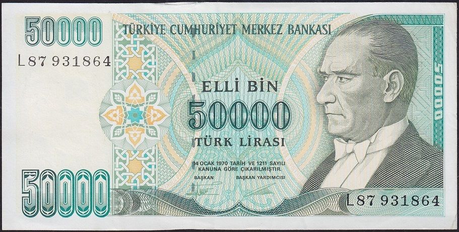 7.Emisyon 2.Tertip 50000 Lira L87 931864 Ççt Çilaltı